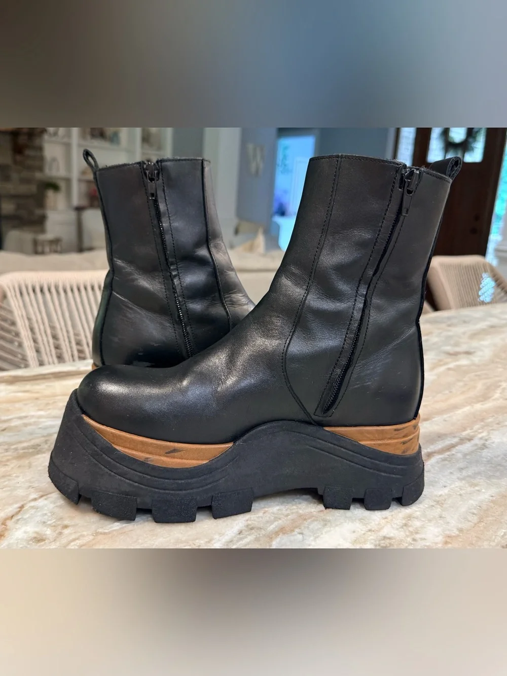 Women’s ALOHAS Sapphire Nutty black leather chunky ankle boots- Size 38